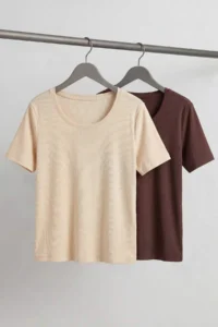 Trendyol Curve Brown-BEIGE  2 Sets Paket Crew Neck Basic Camisole Knitting Plus Size Blouse - Image 5