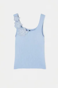 Trendyol Curve Light Blue Floral Detailed Fitted Knitwear Summer Thin Blouse - Image 4