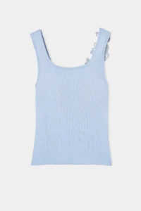 Trendyol Curve Light Blue Floral Detailed Fitted Knitwear Summer Thin Blouse - Image 6