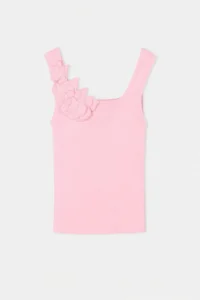 Trendyol Curve Pink Floral Detailed Fitted Knitwear Summer Thin Blouse - Image 3
