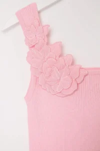 Trendyol Curve Pink Floral Detailed Fitted Knitwear Summer Thin Blouse - Image 4