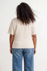 Trendyol Curve Ecru Fitted Boat Neck Drop Sleeve Short Sleeve interlock Knitting Blouse - Image 3