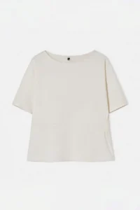 Trendyol Curve Ecru Fitted Boat Neck Drop Sleeve Short Sleeve interlock Knitting Blouse - Image 4