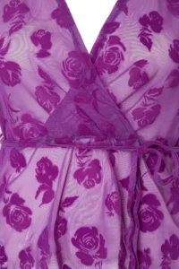 Trendyol Curve Purple Flok Printed Tulle Transparan Chic Knitting Plus Size Blouse - Image 5