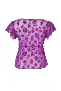Trendyol Curve Purple Flok Printed Tulle Transparan Chic Knitting Plus Size Blouse - Image 6
