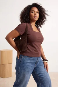 Trendyol Curve Brown Lace Detailed Knitting Plus Size Blouse - Image 2