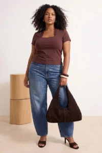 Trendyol Curve Brown Lace Detailed Knitting Plus Size Blouse - Image 3