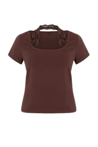 Trendyol Curve Brown Lace Detailed Knitting Plus Size Blouse - Image 5