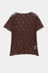 Trendyol Curve Brown Lace Short Sleeve Knitting Plus Size Blouse - Image 7