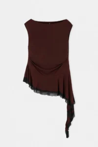 Trendyol Curve Brown Asymmetric Frilly Lace Skirt Ucu Sandy Knitting Plus Size Blouse - Image 4