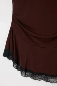 Trendyol Curve Brown Asymmetric Frilly Lace Skirt Ucu Sandy Knitting Plus Size Blouse - Image 5