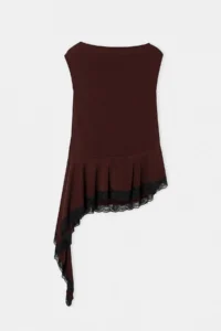 Trendyol Curve Brown Asymmetric Frilly Lace Skirt Ucu Sandy Knitting Plus Size Blouse - Image 6