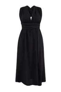 Trendyol Curve Black Fonksiyonel tied up LONG Weaving Beach Dress - Image 7