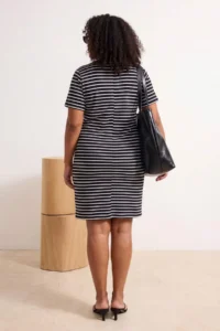 Trendyol Curve Navy Blue Striped Front Binding Detailed Mini Knitting Plus Size Dress - Image 3
