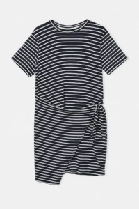 Trendyol Curve Navy Blue Striped Front Binding Detailed Mini Knitting Plus Size Dress - Image 4