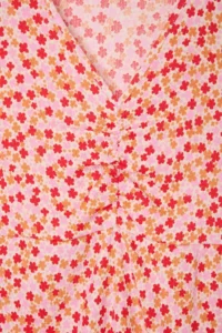 Trendyol Curve Pink Mini flower patterned A-line V-neck  Knitting Plus Size Dress - Image 6