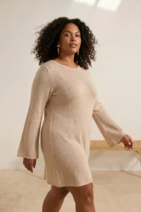 Trendyol Curve beachwear Beige Back Detailed Mini Knitwear Beach Dress - Image 2