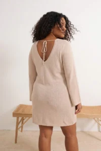 Trendyol Curve beachwear Beige Back Detailed Mini Knitwear Beach Dress - Image 3