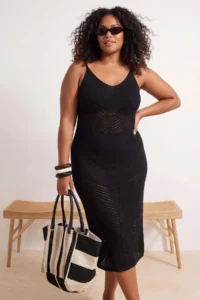 Trendyol Curve beachwear Black Midi V-neck Knitwear Beach Dress