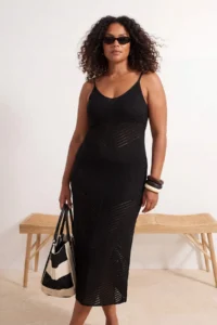 Trendyol Curve beachwear Black Midi V-neck Knitwear Beach Dress - Image 2