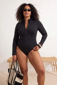 Trendyol Curve Black Zipper Detailed Surfer Plus Size Swimsuit - Image 2