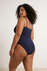 Trendyol Curve Saks Blue Strapless Removable Sleeveless Buoyant Silvery Plus Size Swimsuit - Image 3