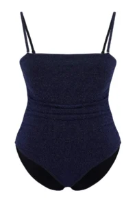 Trendyol Curve Saks Blue Strapless Removable Sleeveless Buoyant Silvery Plus Size Swimsuit - Image 4
