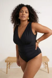 Trendyol Curve Black Effective for thinning Deep V-neck Drapeli Swimsuit - Image 2