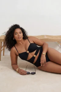 Trendyol Curve Black Removable Sleeveless Strapless Sunglasses with accessories Plus Size Swimsuit