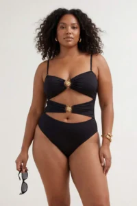 Trendyol Curve Black Removable Sleeveless Strapless Sunglasses with accessories Plus Size Swimsuit - Image 2