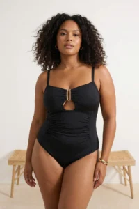 Trendyol Curve Black Square Neck with accessories Drapeli Plus Size Swimsuit - Image 2