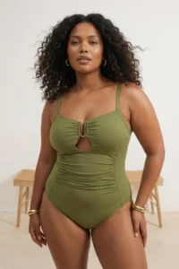 Trendyol Curve Oil Green Square Neck with accessories Drapeli Plus Size Swimsuit - Image 2