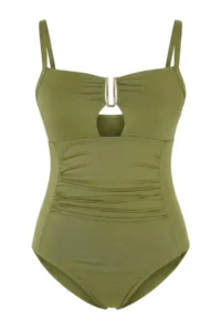 Trendyol Curve Oil Green Square Neck with accessories Drapeli Plus Size Swimsuit - Image 4