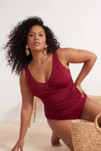 Trendyol Curve Burgundy Effective for thinning Shaping Double breasted Detailed Swimsuit