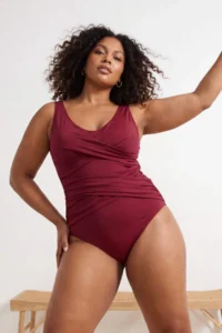 Trendyol Curve Burgundy Effective for thinning Shaping Double breasted Detailed Swimsuit - Image 2