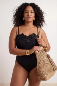 Trendyol Curve Black Çiçek with accessories Strapless Thin Sleeveless Plus Size Swimsuit