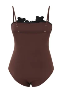 Trendyol Curve Brown Flower with accessories Strapless Thin Sleeveless Plus Size Swimsuit - Image 6