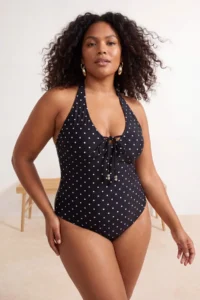 Trendyol Curve Black Puantiye Patterned Barbell Neck Plus Size Swimsuit - Image 2