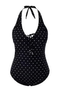 Trendyol Curve Black Puantiye Patterned Barbell Neck Plus Size Swimsuit - Image 4