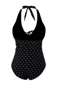 Trendyol Curve Black Puantiye Patterned Barbell Neck Plus Size Swimsuit - Image 6