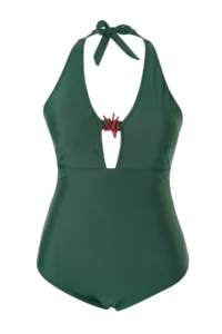Trendyol Curve Emerald Green Coral with accessories Plus Size Swimsuit - Image 4