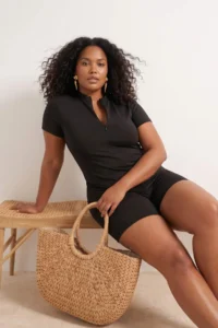 Trendyol Curve Black Zipper Detailed OF shorts Swimmer/Surfer Covered Plus Size Swimsuit