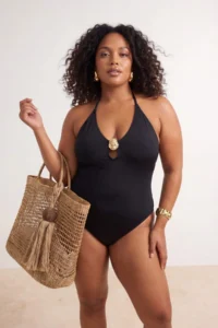 Trendyol Curve Black Sea Shell with accessories Plus Size Swimsuit