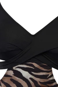 Trendyol Curve Zebra Patterned Cut Out Detailed Back tied up Covered Plus Size Swimsuit - Image 5