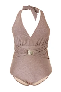 Trendyol Curve Brown Simli with accessories Deep V-neck Plus Size Swimsuit - Image 5