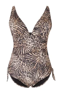 Trendyol Curve Leopard Patterned Shirred Sides V-neck Plus Size Swimsuit - Image 4