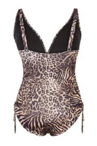Trendyol Curve Leopard Patterned Shirred Sides V-neck Plus Size Swimsuit - Image 6