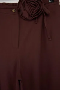 Trendyol Curve Brown Rose Accessory Detailed Weaving Plus Size Pants - Image 4