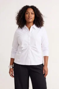 Trendyol Curve WHITE Balloon Sleeve Detailed Waist Fitting Asymmetric Fitted Shirt