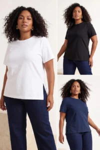 Trendyol Curve Black-WHITE-Navy Blue 3 Sets Paket Oversized Basic Plus Size T-Shirt